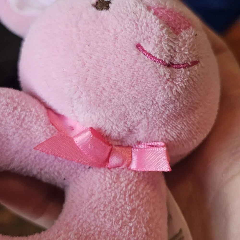 Baby Girl Pink My First‎ Bunny Rattle Plush Toy Gift By Prestige Plaid Ears